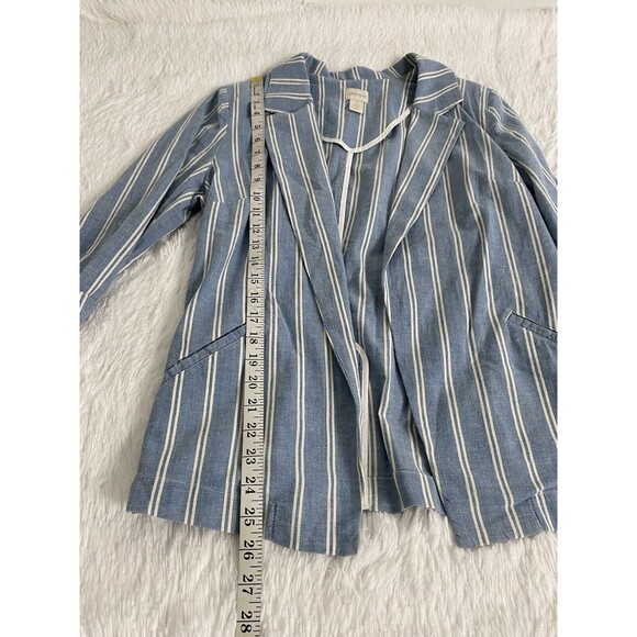 Chico's Open Blazer Jacket Womens Size 1 White Blue Stripe Rolled Sleeves Pocket - Picture 6 of 15
